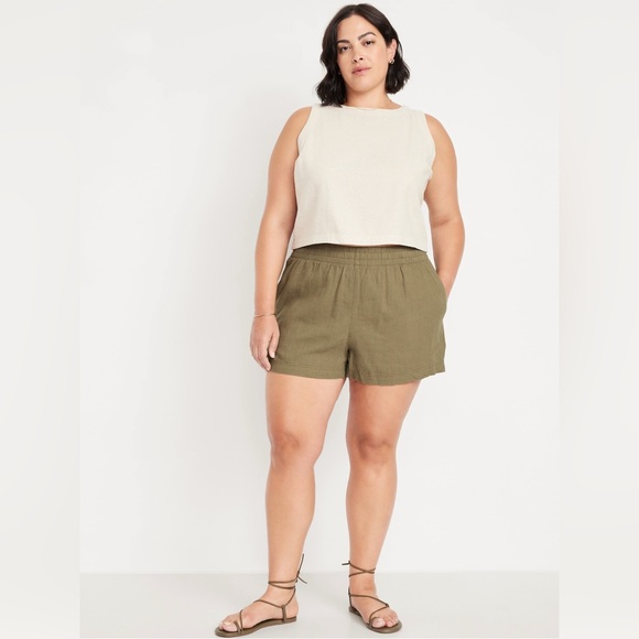 🆕 Old Navy Women’s High-Waisted Linen-Blend Shorts 3.5-in inseam Kombu XL 16-18 - Picture 7 of 15